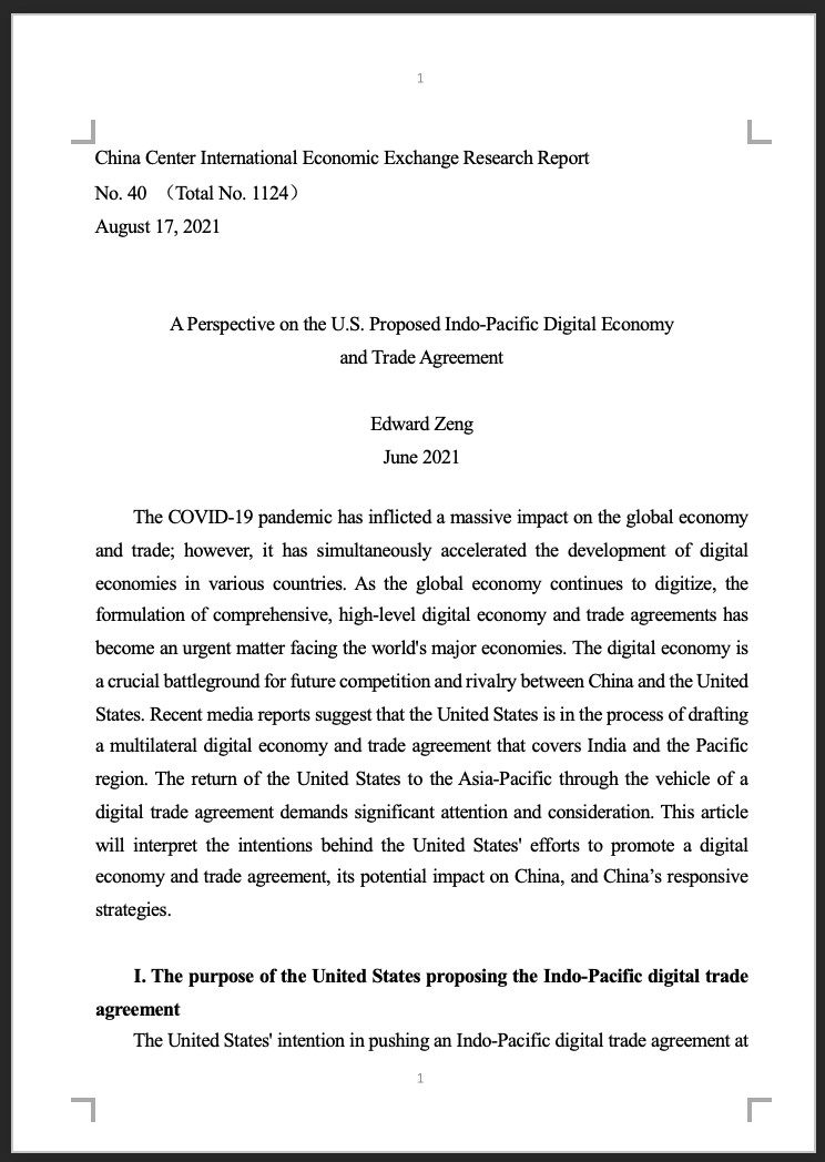 A Perspective on the U.S. Proposed Indo-Pacific Digital Economy  and Trade Agreement